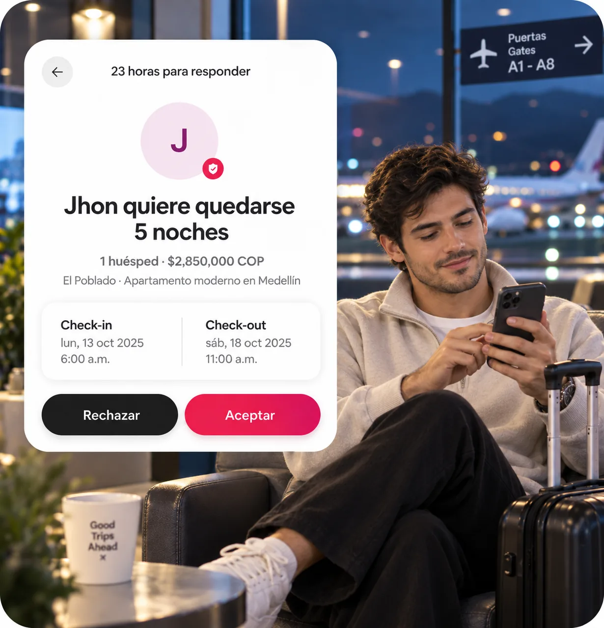 Solicitud de reserva de Airbnb aceptada automáticamente por Hospy durante la noche